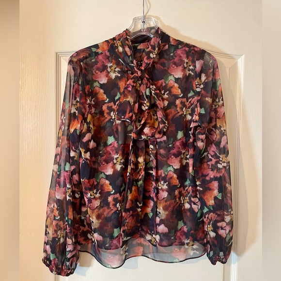 MISA Los Angeles Lulu Top in Libra Fleur Chiffon Blouse Size M Luxury Floral - Picture 4 of 9